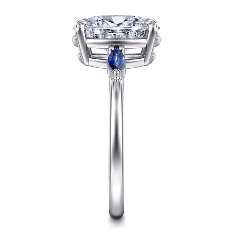 Dela - 14K White Gold Round Three Stone Diamond and Sapphire Engagement Ring - Shot 5