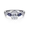 Carrie - 14K White Gold Oval Five Stone Sapphire and Diamond Engagement Ring - 0.1 ct