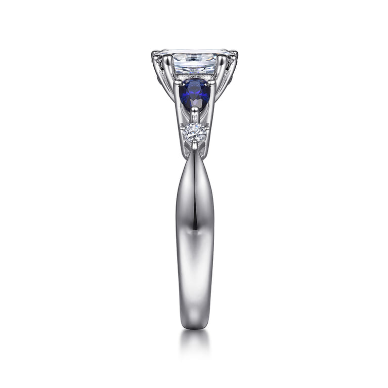 Carrie - 14K White Gold Oval Five Stone Sapphire and Diamond Engagement Ring - 0.1 ct - Shot 5