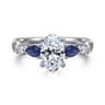 Carrie - 14K White Gold Oval Five Stone Sapphire and Diamond Engagement Ring - 0.1 ct