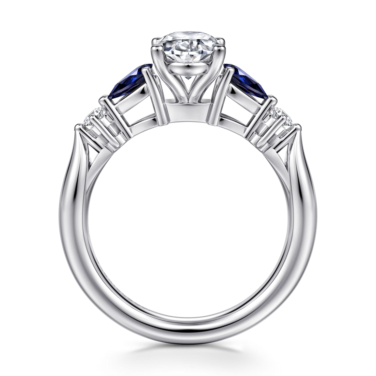 Carrie - 14K White Gold Oval Five Stone Sapphire and Diamond Engagement Ring - 0.1 ct - Shot 2