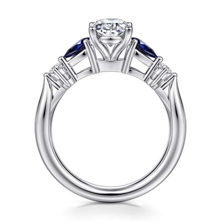 Carrie - 14K White Gold Oval Five Stone Sapphire and Diamond Engagement Ring - 0.1 ct - Shot 2