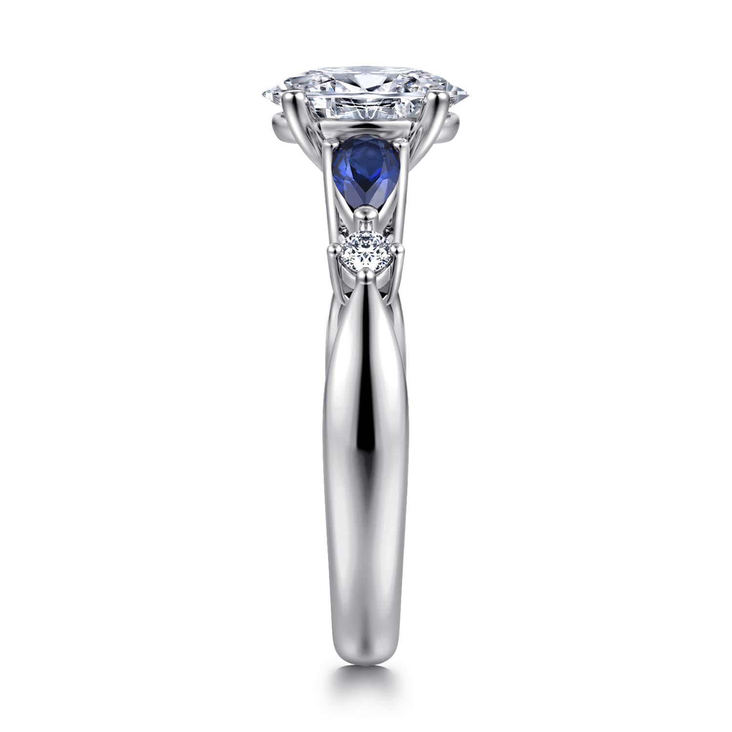 Carrie - 14K White Gold Oval Five Stone Sapphire and Diamond Engagement Ring - 0.1 ct - Shot 4