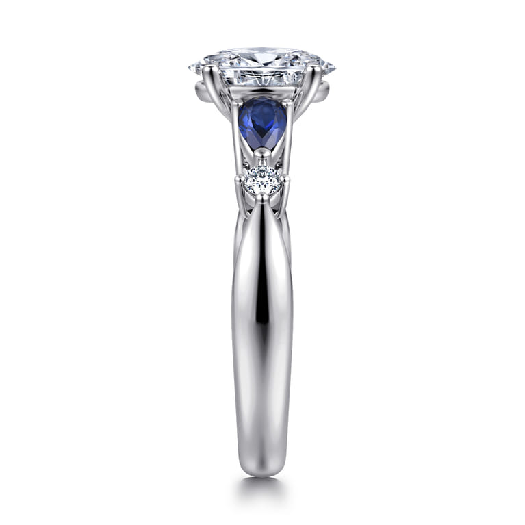 Carrie - 14K White Gold Oval Five Stone Sapphire and Diamond Engagement Ring - 0.1 ct - Shot 4