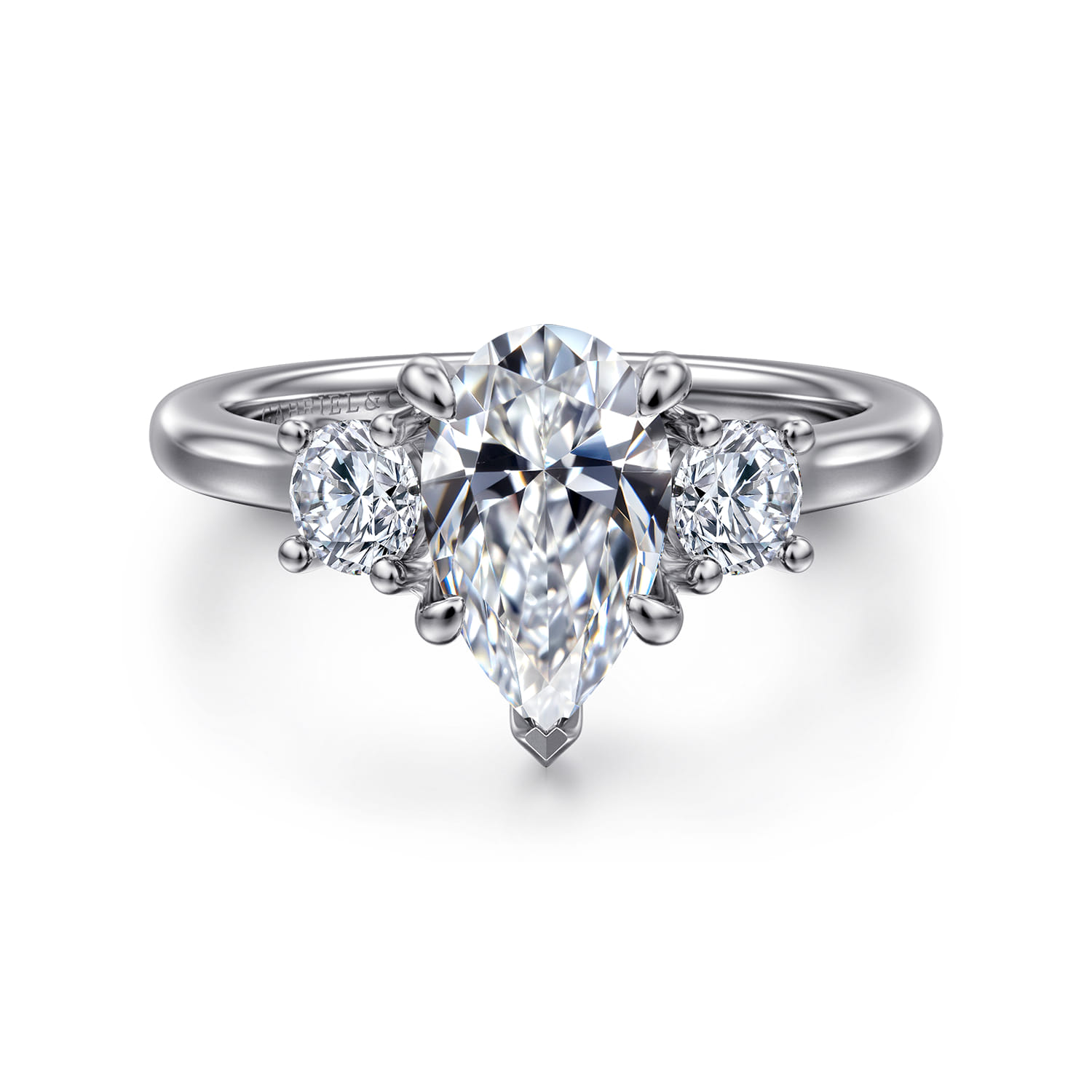 Sanaa - 14K White Gold Pear Shape 3 Stone Diamond Engagement Ring - 0.4 ct - Shot 1