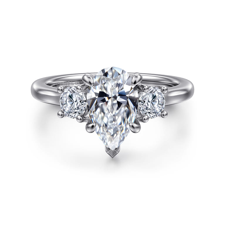 Sanaa - 14K White Gold Pear Shape 3 Stone Diamond Engagement Ring - 0.4 ct - Shot 1