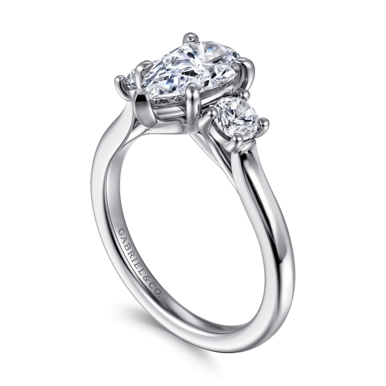 Sanaa - 14K White Gold Pear Shape 3 Stone Diamond Engagement Ring - 0.4 ct - Shot 3