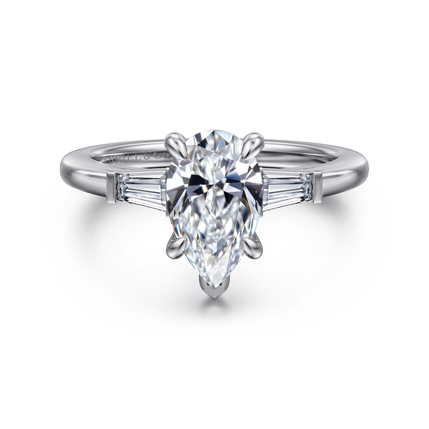 Acacia - 14K White Gold Pear Shape Three Stone Diamond Engagement Ring - 0.3 ct - Shot 1