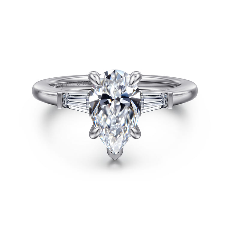 Acacia - 14K White Gold Pear Shape Three Stone Diamond Engagement Ring - 0.3 ct - Shot 1