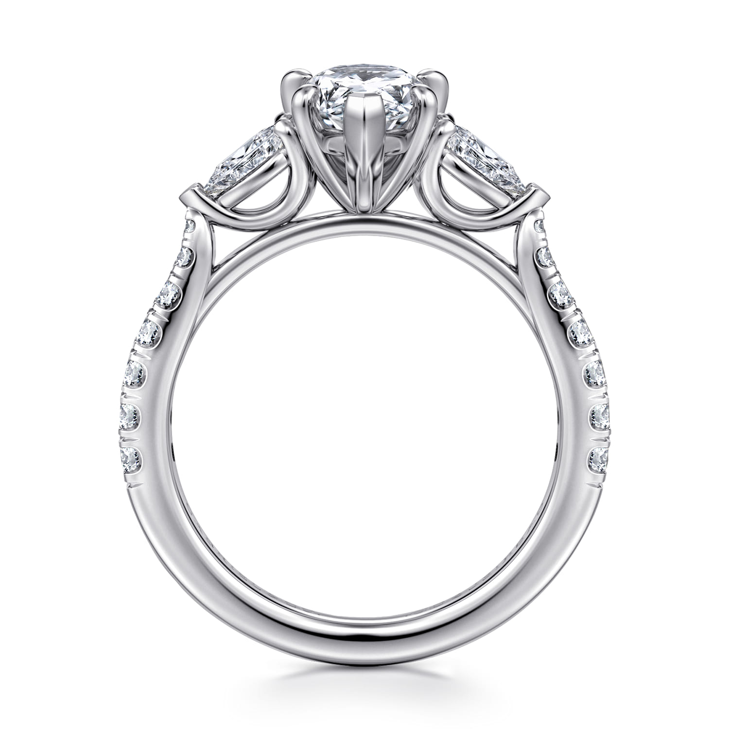 Abina - 14K White Gold Pear Shape Three Stone Diamond Engagement Ring - 0.75 ct - Shot 2