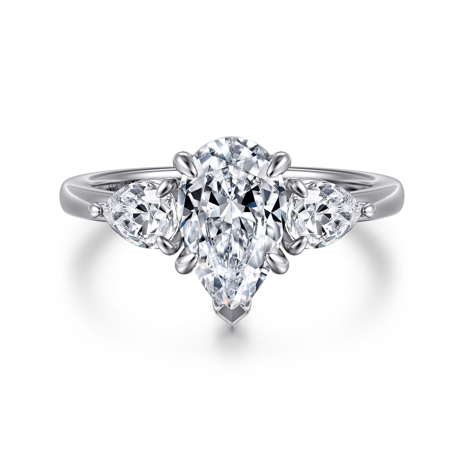 Adalia - 14K White Gold Pear Shape Three Stone Diamond Engagement Ring - 0.6 ct - Shot 1