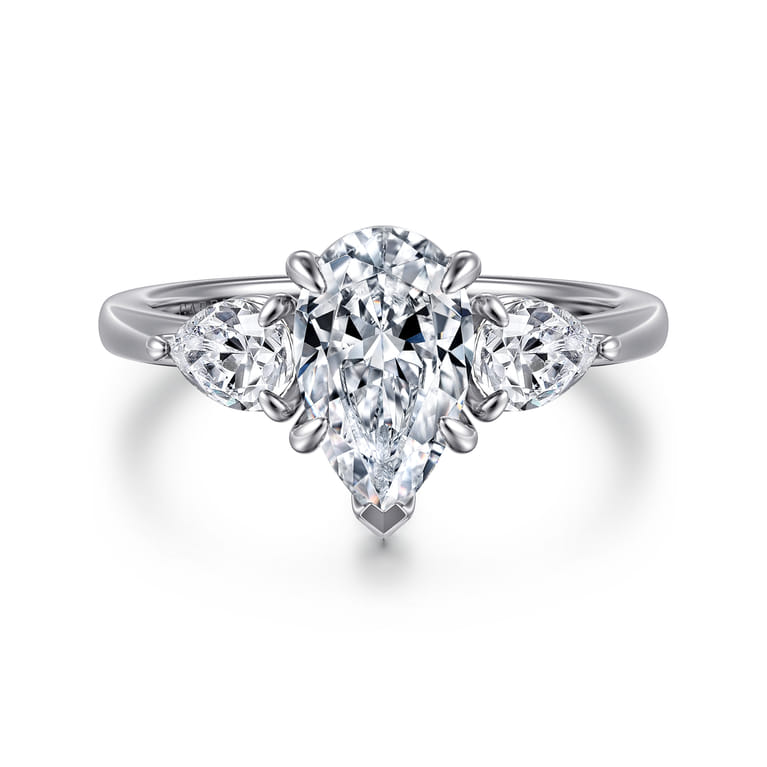 Adalia - 14K White Gold Pear Shape Three Stone Diamond Engagement Ring - 0.6 ct - Shot 1