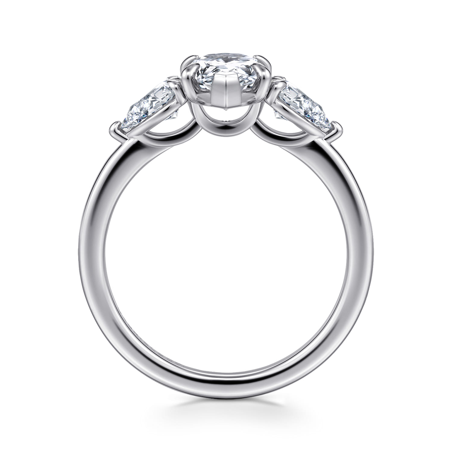 Adalia - 14K White Gold Pear Shape Three Stone Diamond Engagement Ring - 0.6 ct - Shot 2