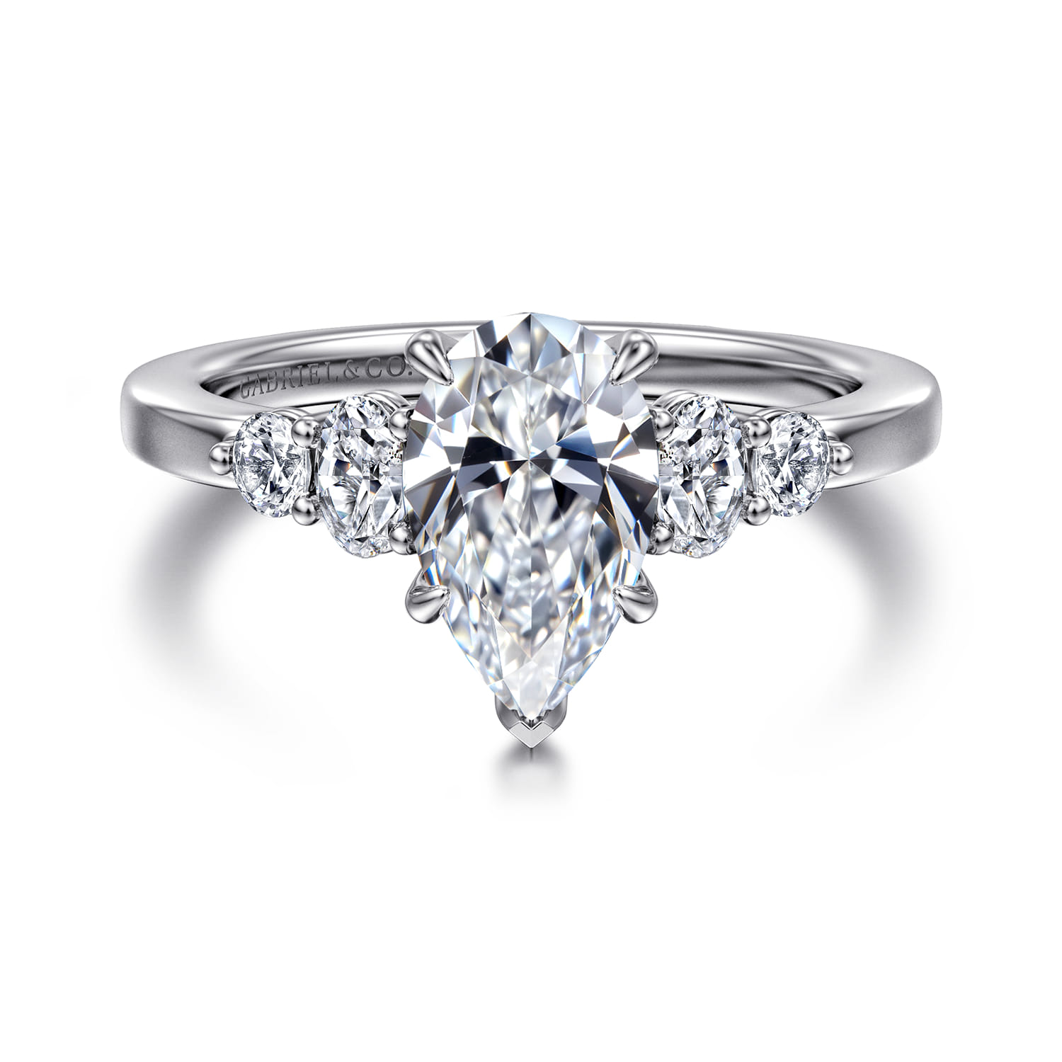 Wave - 14K White Gold Pear Shape Diamond Engagement Ring - 0.4 ct - Shot 1
