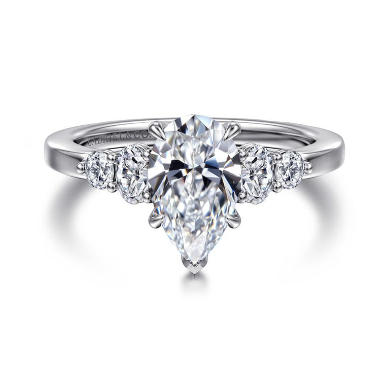 Wave - 14K White Gold Pear Shape Diamond Engagement Ring - 0.4 ct - Shot 1