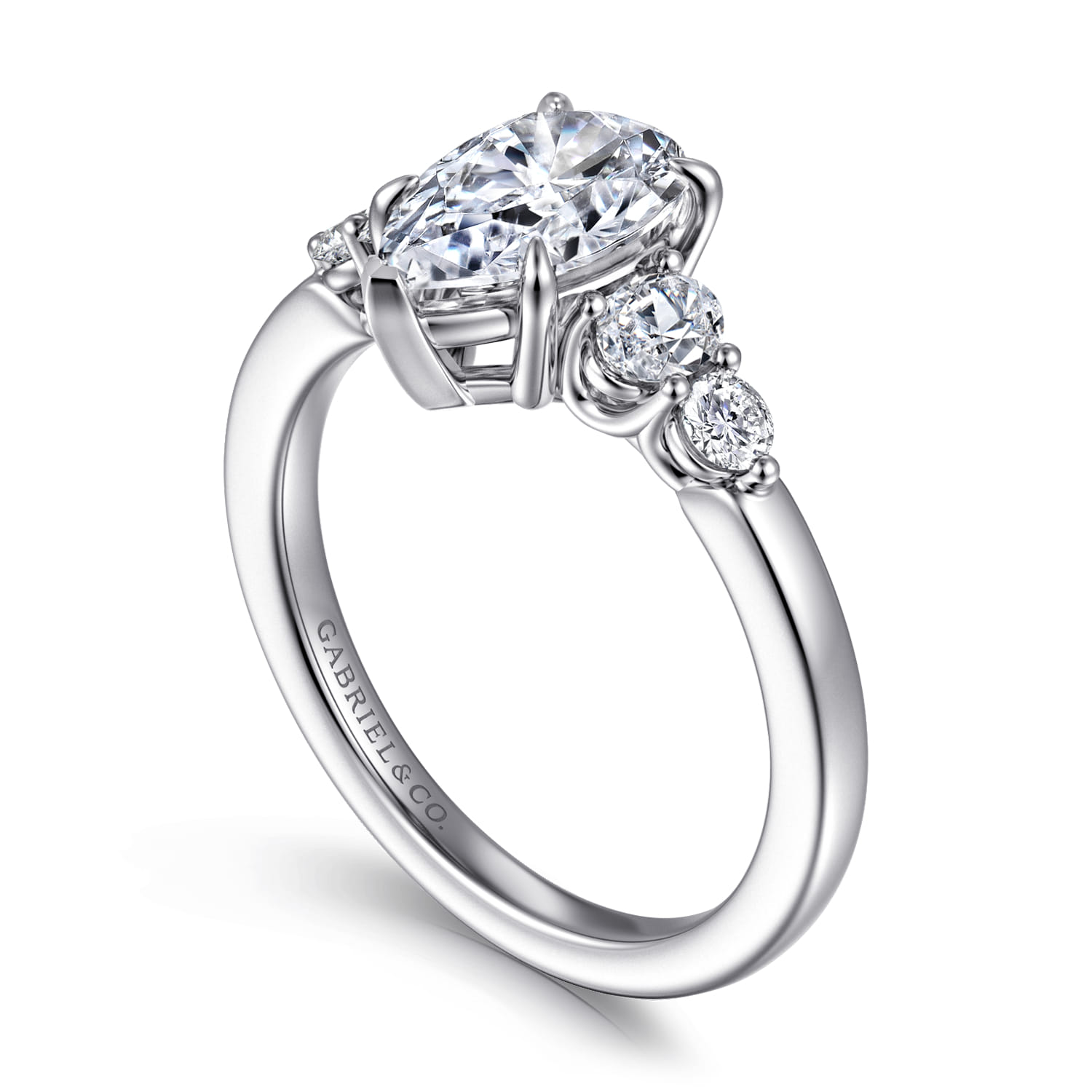 Wave - 14K White Gold Pear Shape Diamond Engagement Ring - 0.4 ct - Shot 3