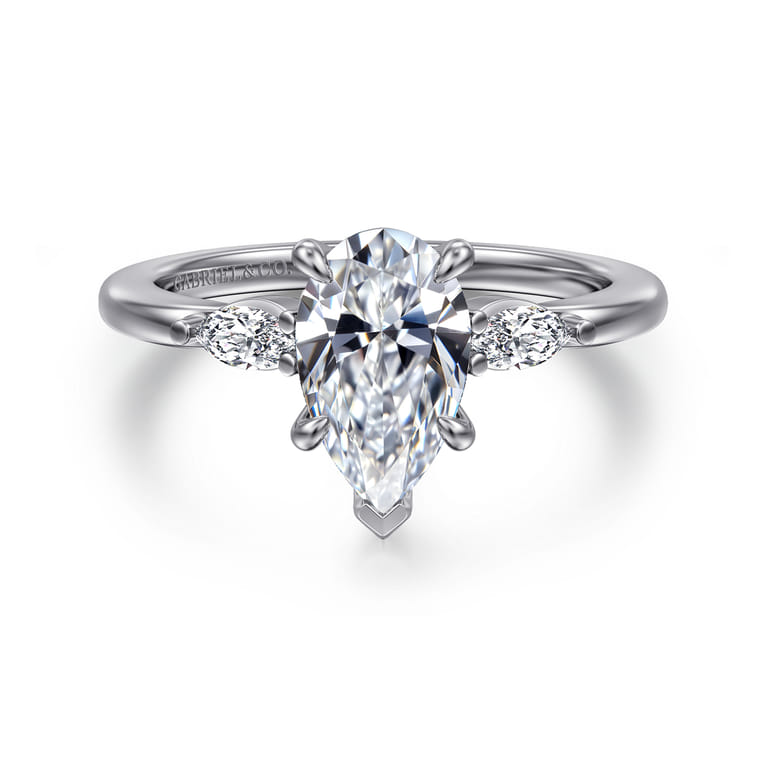 Dela - 14K White Gold Princess Cut Three Stone Diamond Engagement Ring - 0.17 ct - Shot 1