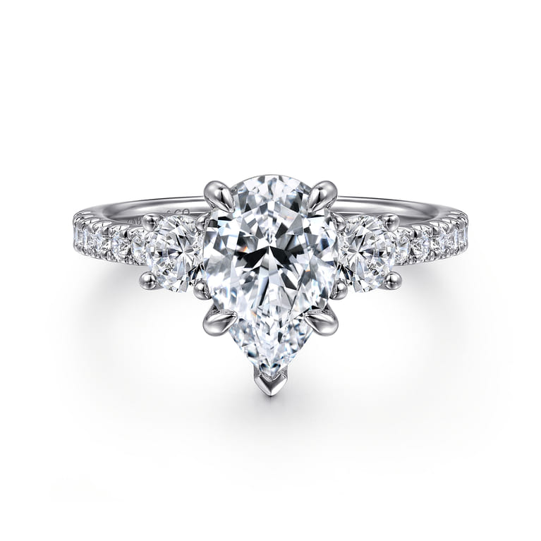 Aidah - 14K White Pear Shape Three Stone Diamond Engagement Ring - 0.7 ct - Shot 1