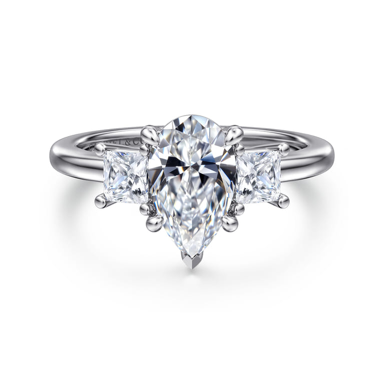 Antonia - 14K White Gold Pear Shape Three Stone Diamond Engagement Ring - 0.5 ct - Shot 1