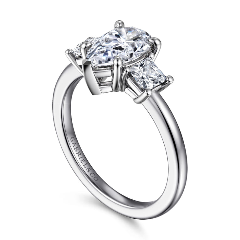 Antonia - 14K White Gold Pear Shape Three Stone Diamond Engagement Ring - 0.5 ct - Shot 3