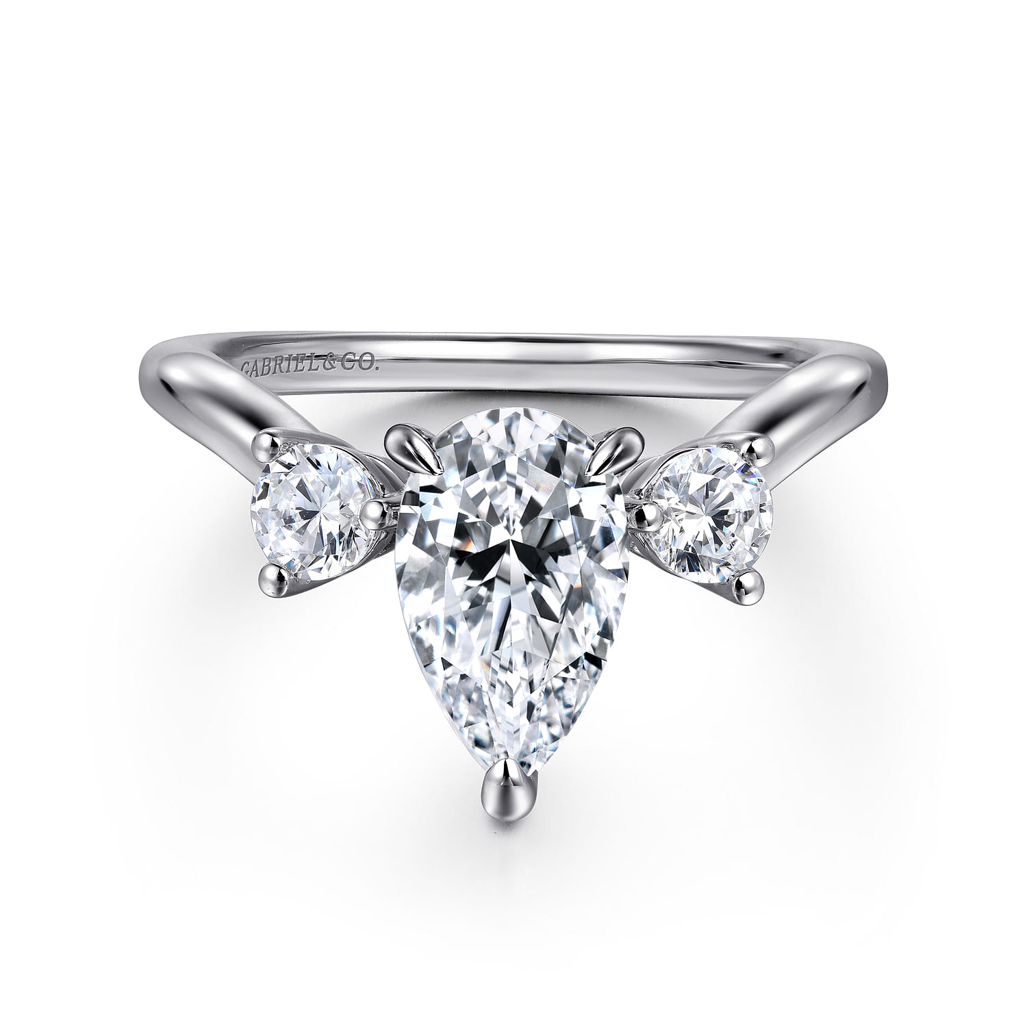 Aidy - 14K White Gold Three Stone Pear Shaped Chevron Engagement Ring - 0.4 ct - Shot 1