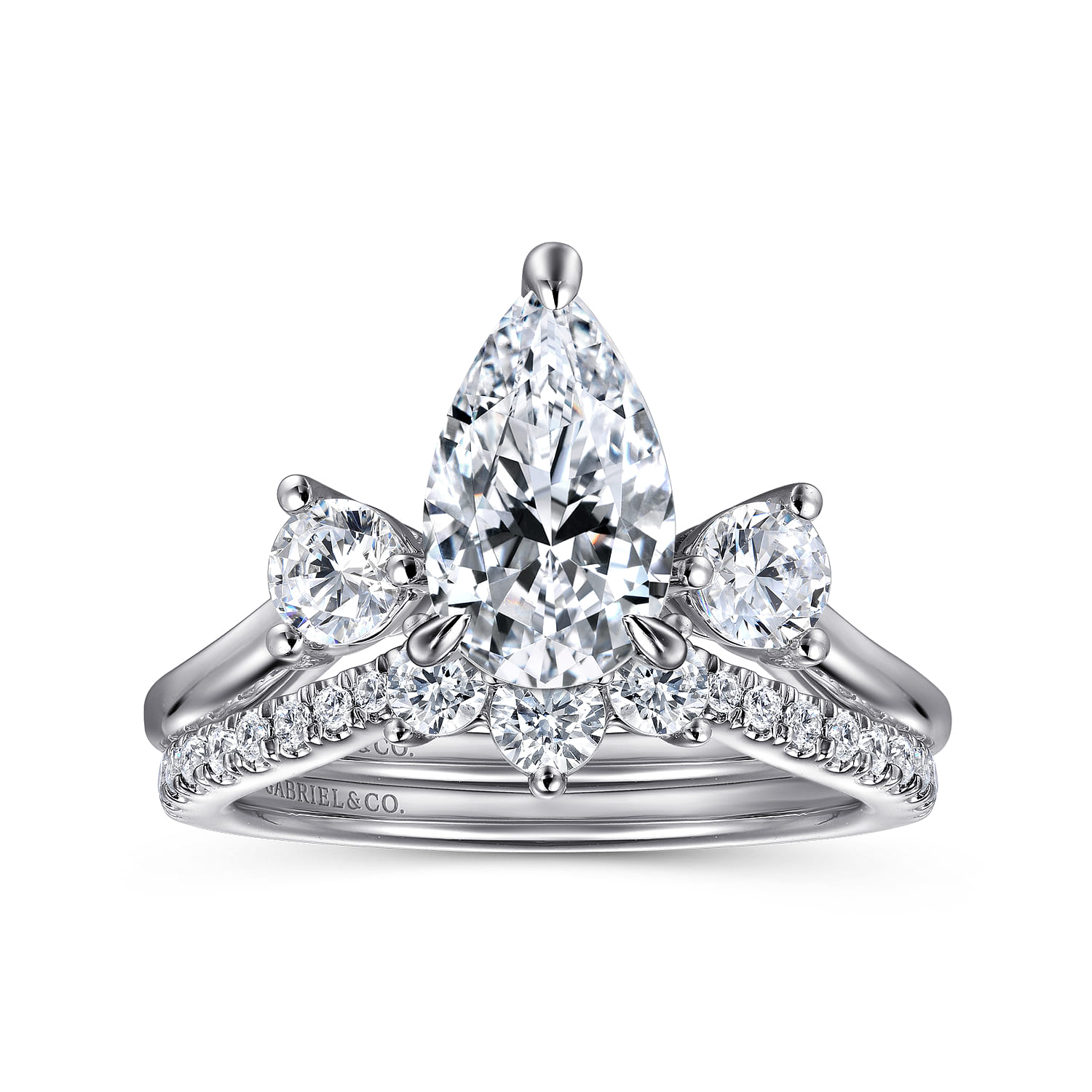 Aidy - 14K White Gold Three Stone Pear Shaped Chevron Engagement Ring - 0.4 ct - Shot 4