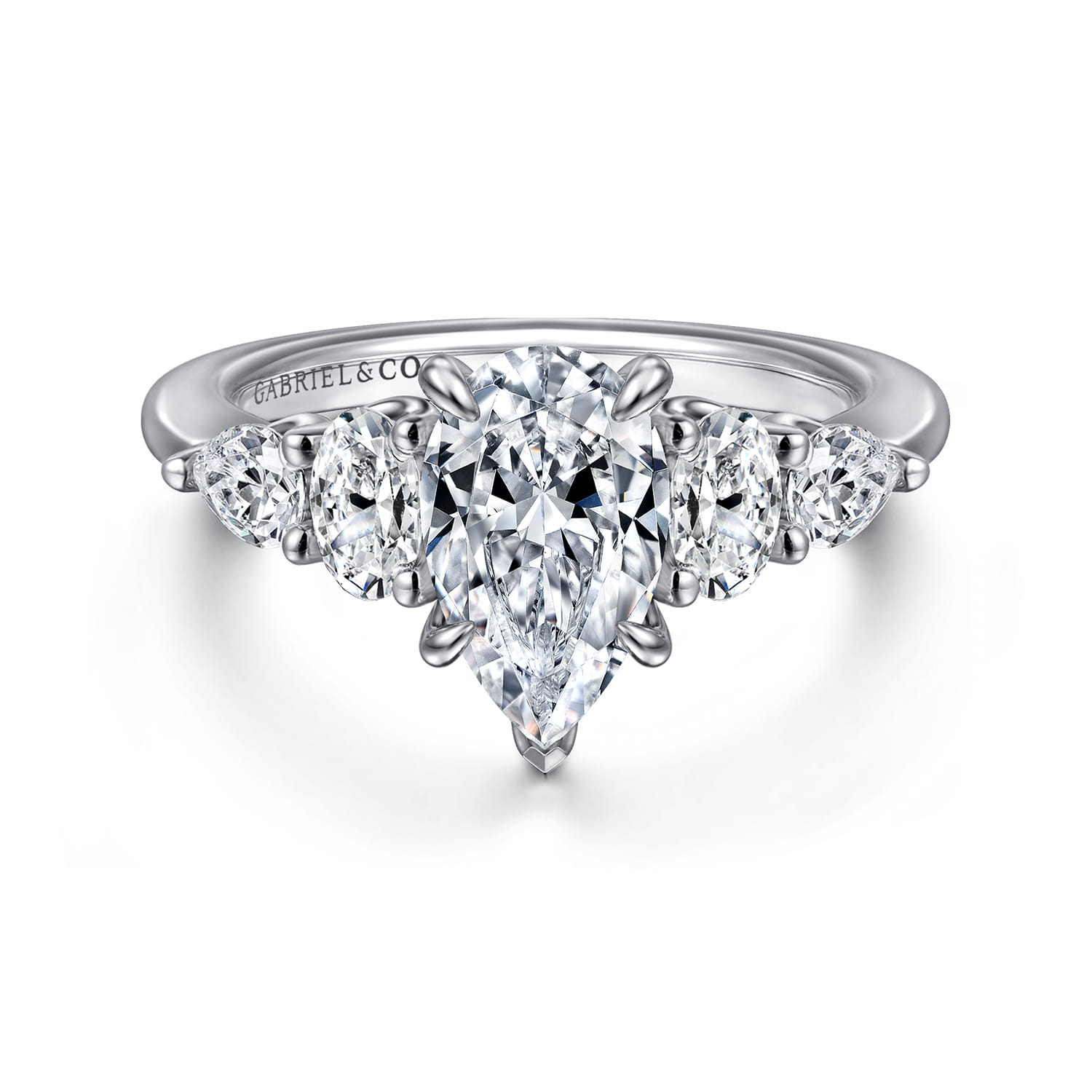 Estefani - 14K White Gold Pear Shape Diamond Engagement Ring - 0.8 ct - Shot 1