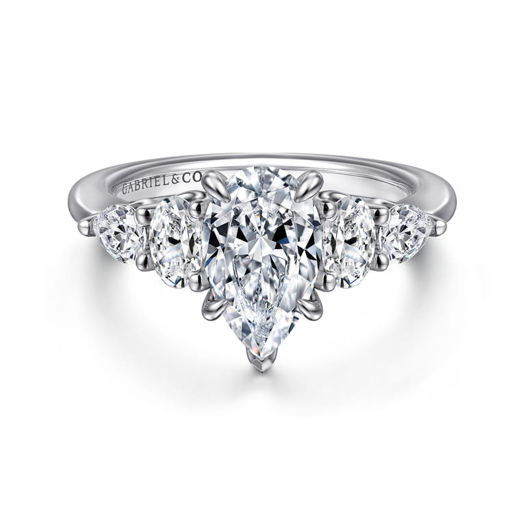Estefani - 14K White Gold Pear Shape Diamond Engagement Ring - 0.8 ct - Shot 1