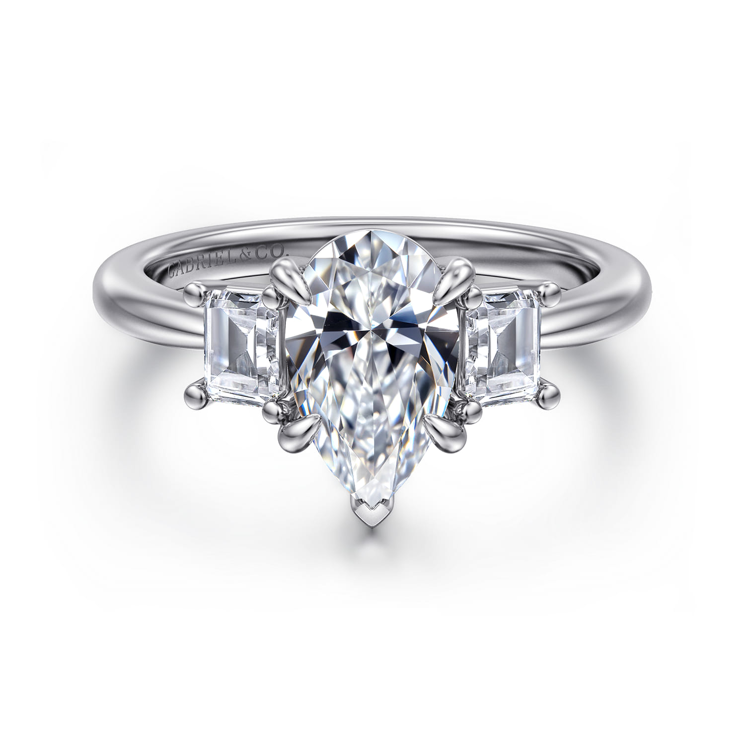 Stephi - 14K White Gold Pear Shape Three Stone Diamond Engagement Ring - 0.5 ct - Shot 1