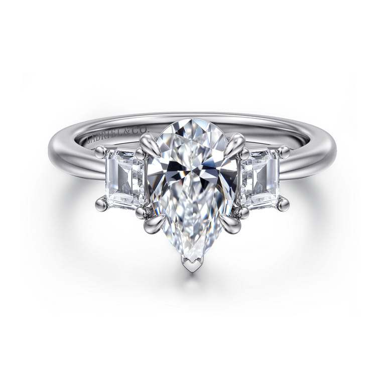 Stephi - 14K White Gold Pear Shape Three Stone Diamond Engagement Ring - 0.5 ct - Shot 1