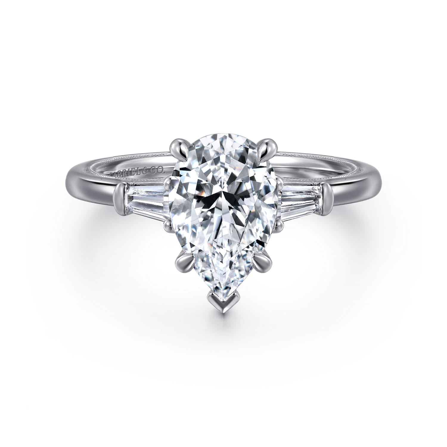 Louann - 14K White Gold Pear Shape Three Stone Diamond Engagement Ring - 0.3 ct - Shot 1