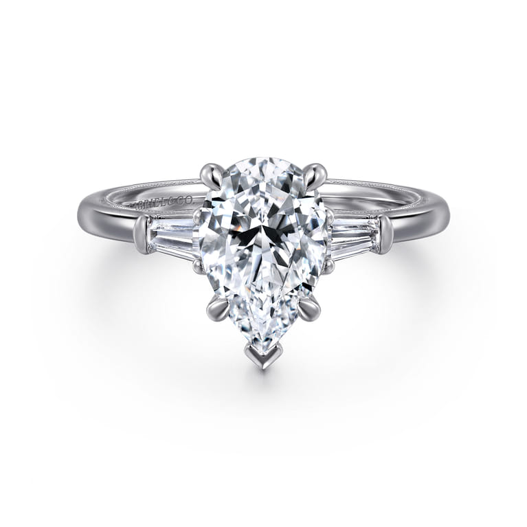 Louann - 14K White Gold Pear Shape Three Stone Diamond Engagement Ring - 0.3 ct - Shot 1