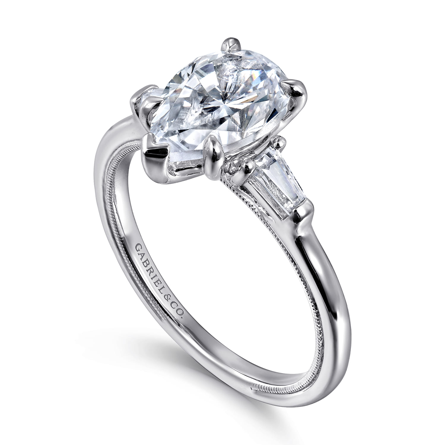 Louann - 14K White Gold Pear Shape Three Stone Diamond Engagement Ring - 0.3 ct - Shot 3