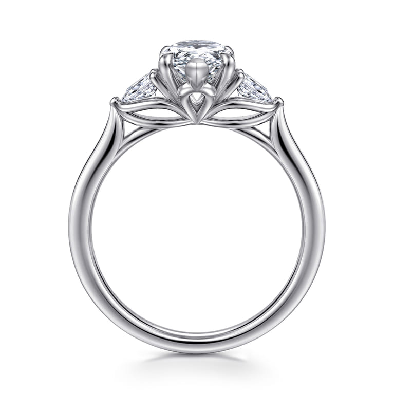 Reema - 14K White Gold Pear Shape Three Stone Lotus Diamond Engagement Ring - 0.24 ct - Shot 2