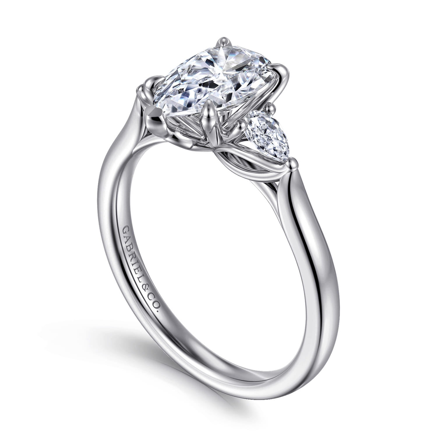 Reema - 14K White Gold Pear Shape Three Stone Lotus Diamond Engagement Ring - 0.24 ct - Shot 3