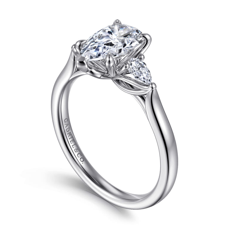 Reema - 14K White Gold Pear Shape Three Stone Lotus Diamond Engagement Ring - 0.24 ct - Shot 3