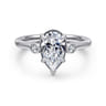 Charli - 14K White Gold Bezel Prong Pear Shape Three Stone Diamond Engagement Ring - 0.1 ct