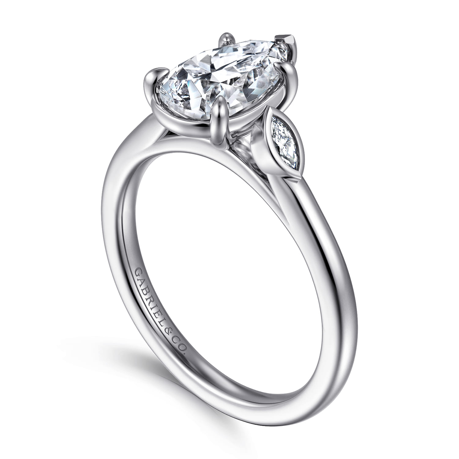 Charli - 14K White Gold Bezel Prong Pear Shape Three Stone Diamond Engagement Ring - 0.1 ct - Shot 3