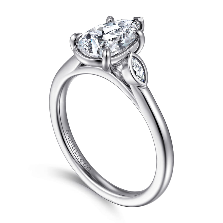Charli - 14K White Gold Bezel Prong Pear Shape Three Stone Diamond Engagement Ring - 0.1 ct - Shot 3