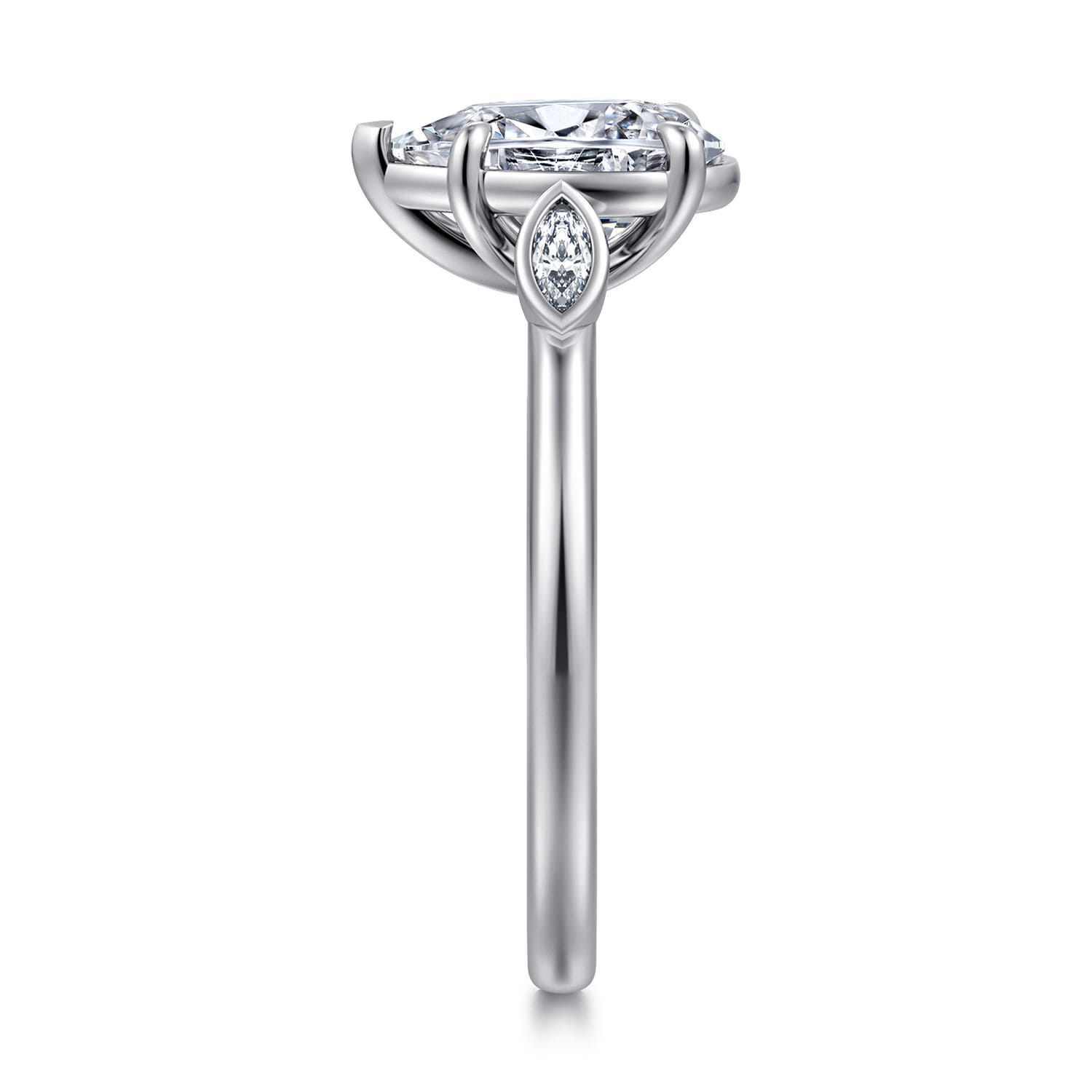 Charli - 14K White Gold Bezel Prong Pear Shape Three Stone Diamond Engagement Ring - 0.1 ct - Shot 4