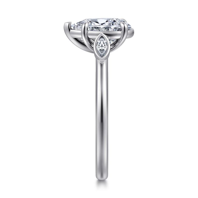 Charli - 14K White Gold Bezel Prong Pear Shape Three Stone Diamond Engagement Ring - 0.1 ct - Shot 4