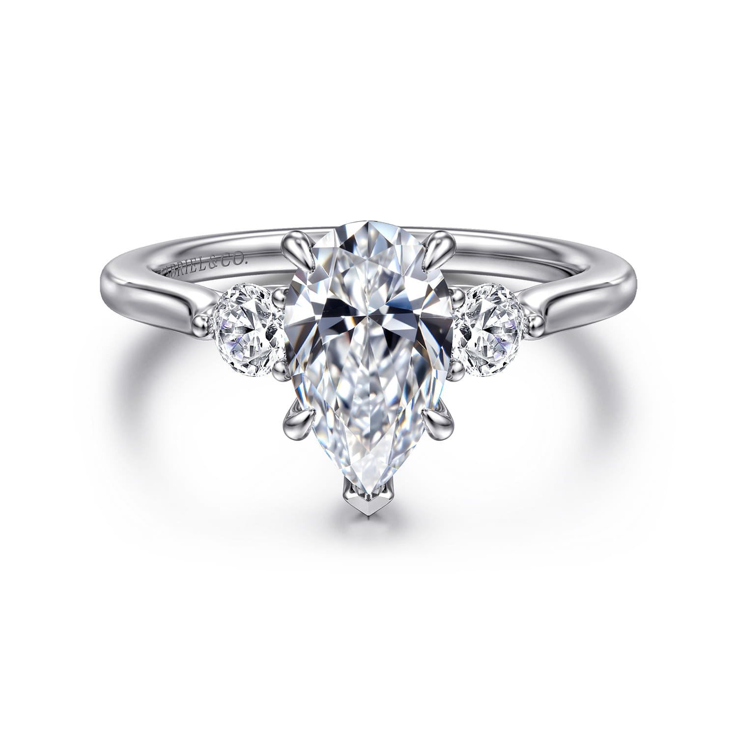 Madison - 14K White Gold Pear Shape Three Stone Lotus Diamond Engagement Ring - 0.3 ct - Shot 1