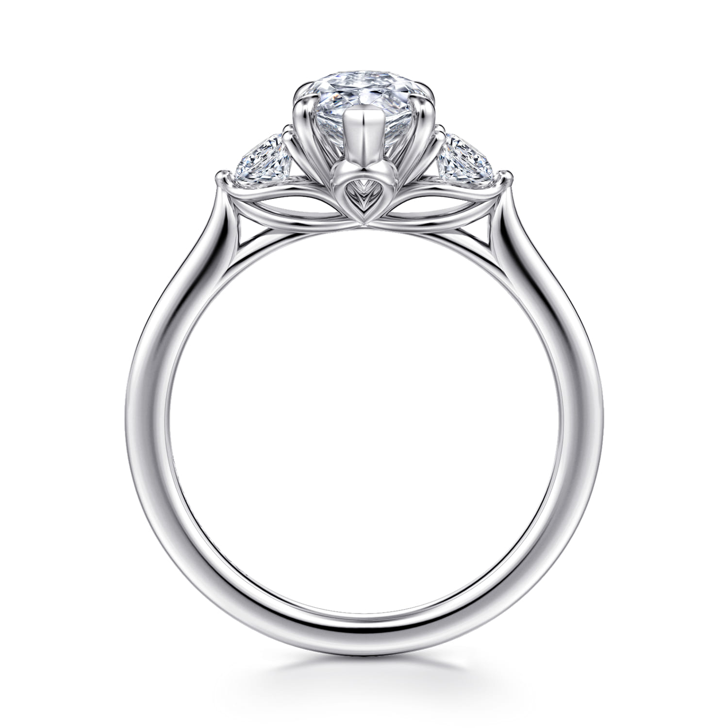 Madison - 14K White Gold Pear Shape Three Stone Lotus Diamond Engagement Ring - 0.3 ct - Shot 2