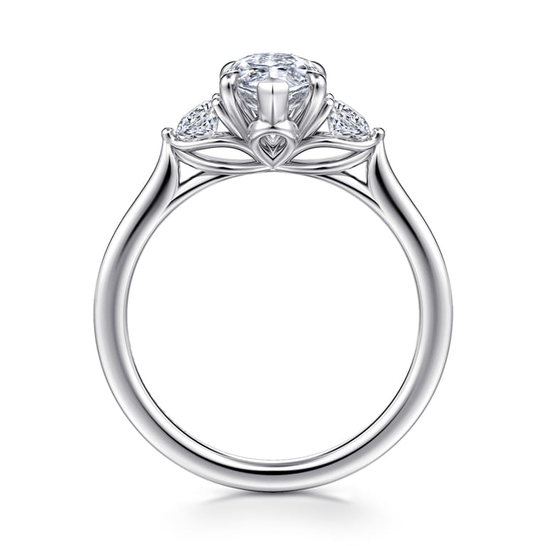 Madison - 14K White Gold Pear Shape Three Stone Lotus Diamond Engagement Ring - 0.3 ct - Shot 2