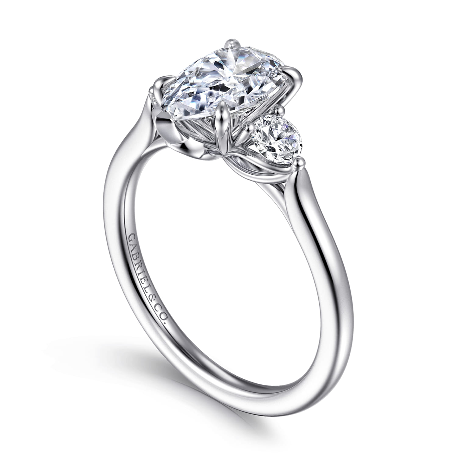Madison - 14K White Gold Pear Shape Three Stone Lotus Diamond Engagement Ring - 0.3 ct - Shot 3