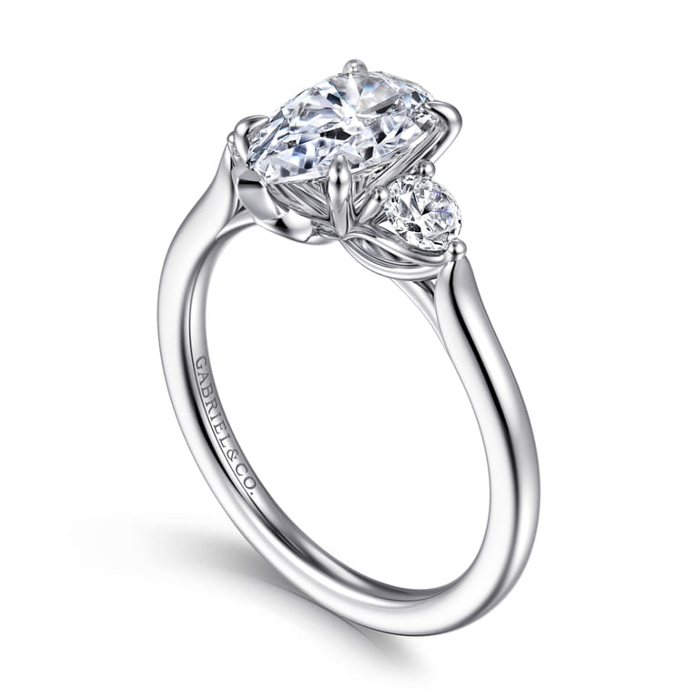 Madison - 14K White Gold Pear Shape Three Stone Lotus Diamond Engagement Ring - 0.3 ct - Shot 3
