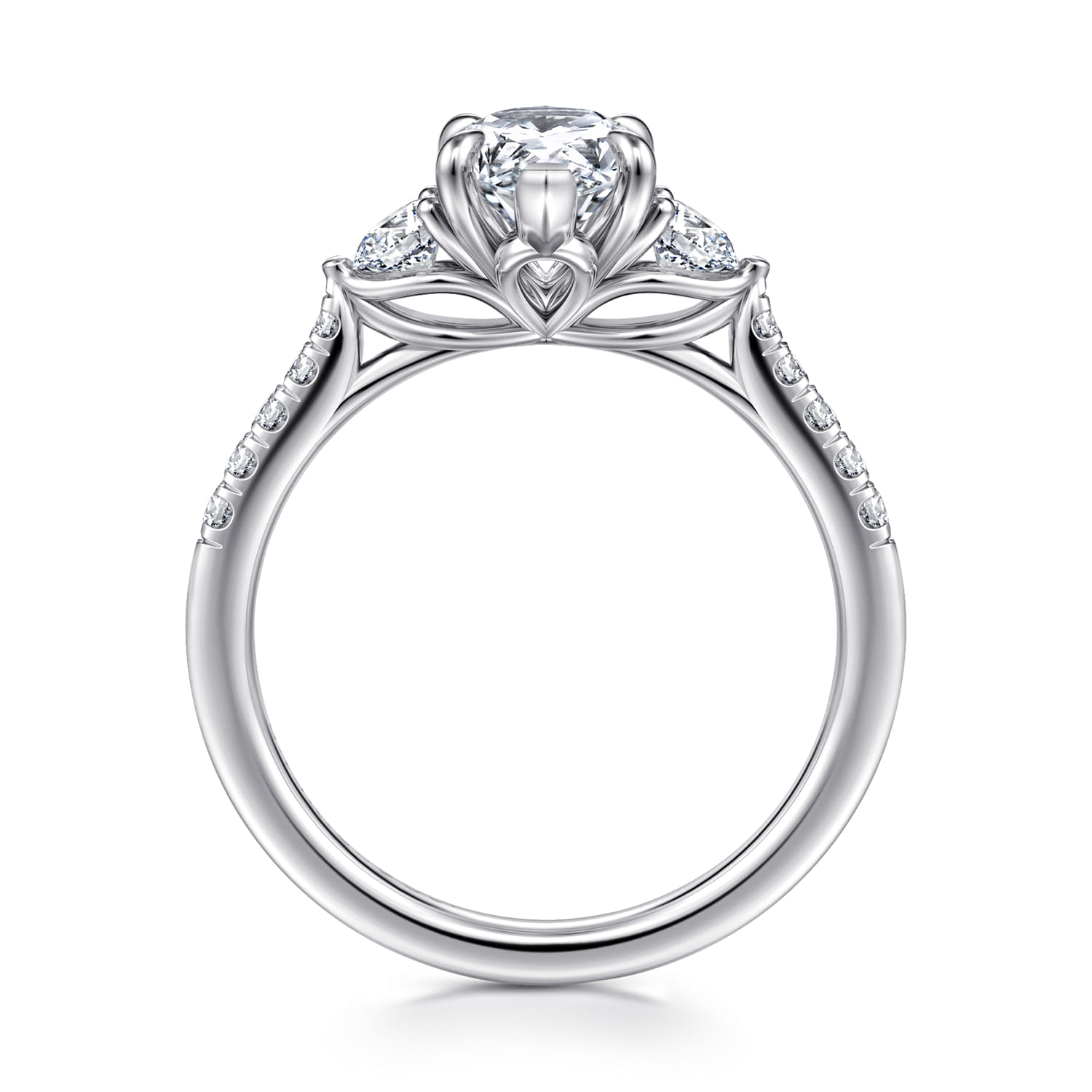 Moon - 14K White Gold Pear Shape Three Stone Lotus Diamond Engagement Ring - 0.4 ct - Shot 2