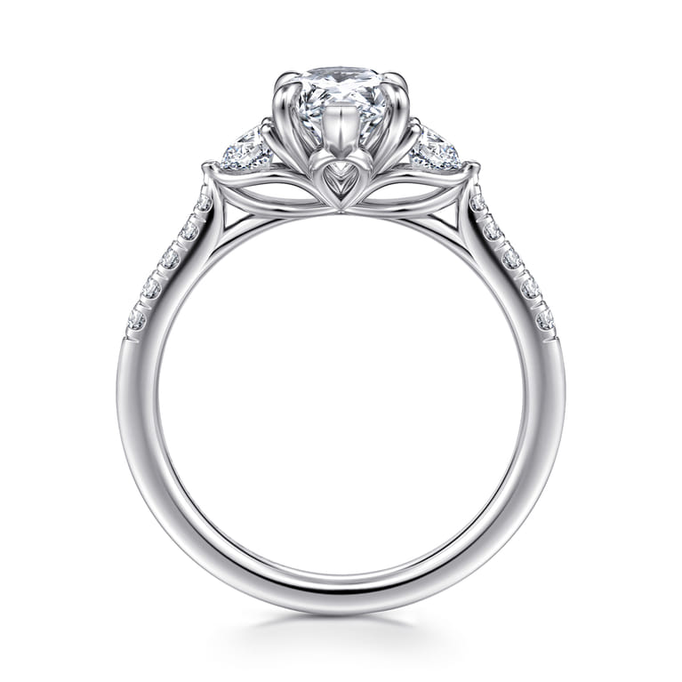 Moon - 14K White Gold Pear Shape Three Stone Lotus Diamond Engagement Ring - 0.4 ct - Shot 2