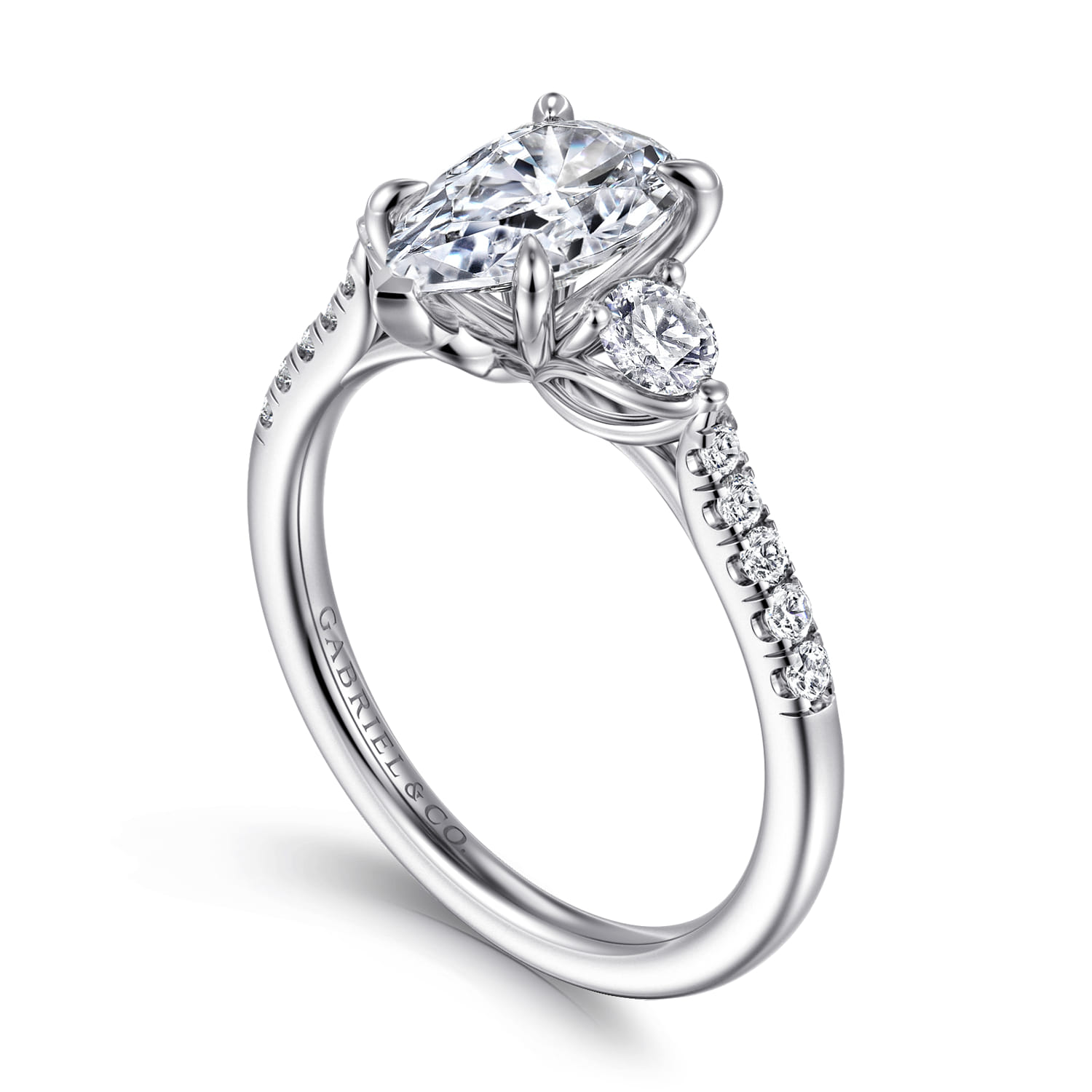 Moon - 14K White Gold Pear Shape Three Stone Lotus Diamond Engagement Ring - 0.4 ct - Shot 3