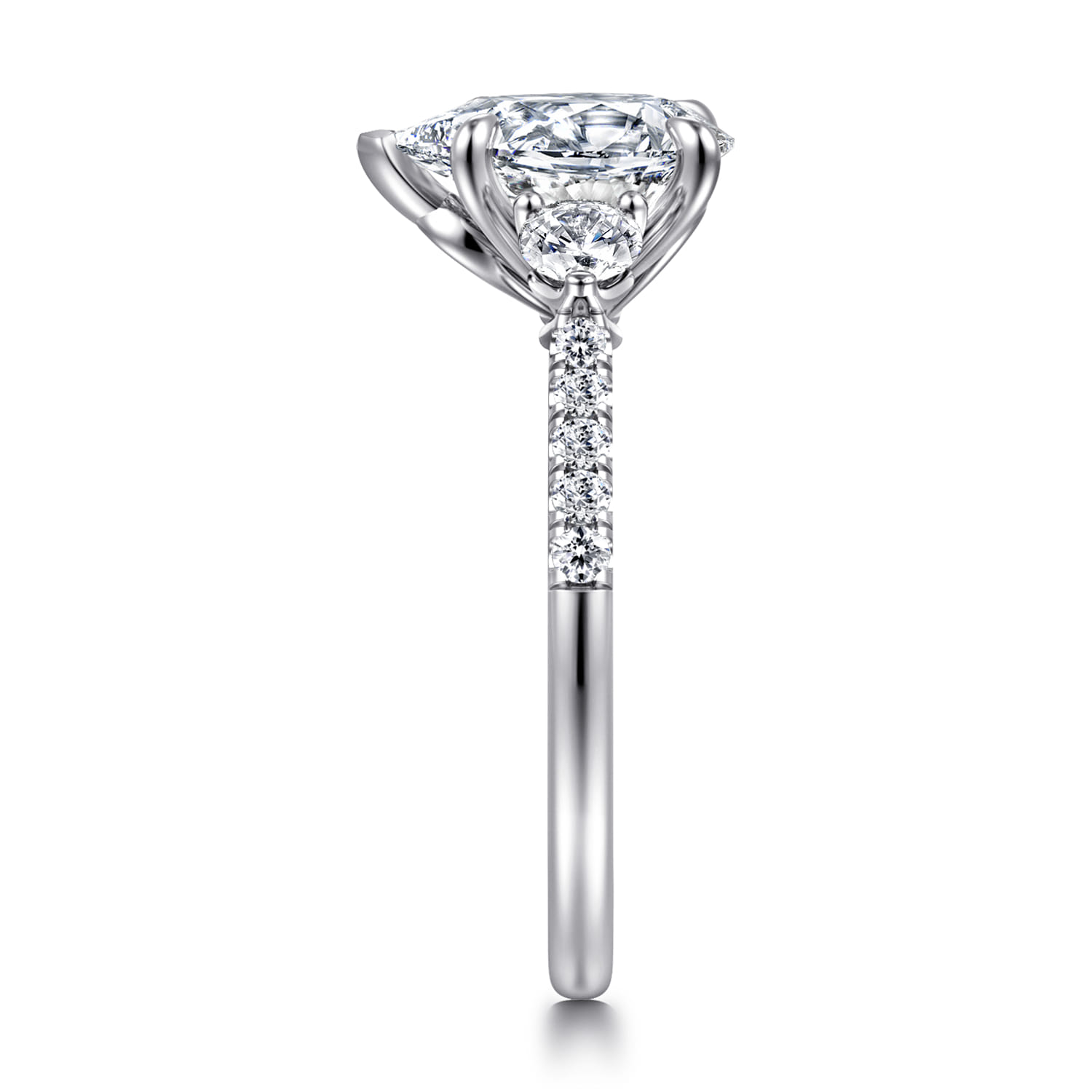 Moon - 14K White Gold Pear Shape Three Stone Lotus Diamond Engagement Ring - 0.4 ct - Shot 4